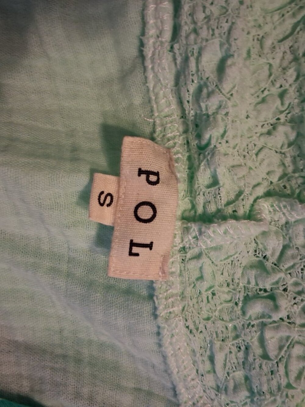 POL Mint Green Set Wide Leg Pants and Jacket with Lace Accents Size Small - Picture 12 of 12